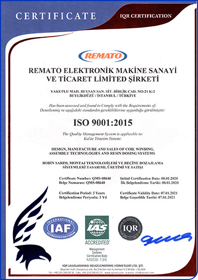 REMATO ISO 9001:2015 certificate