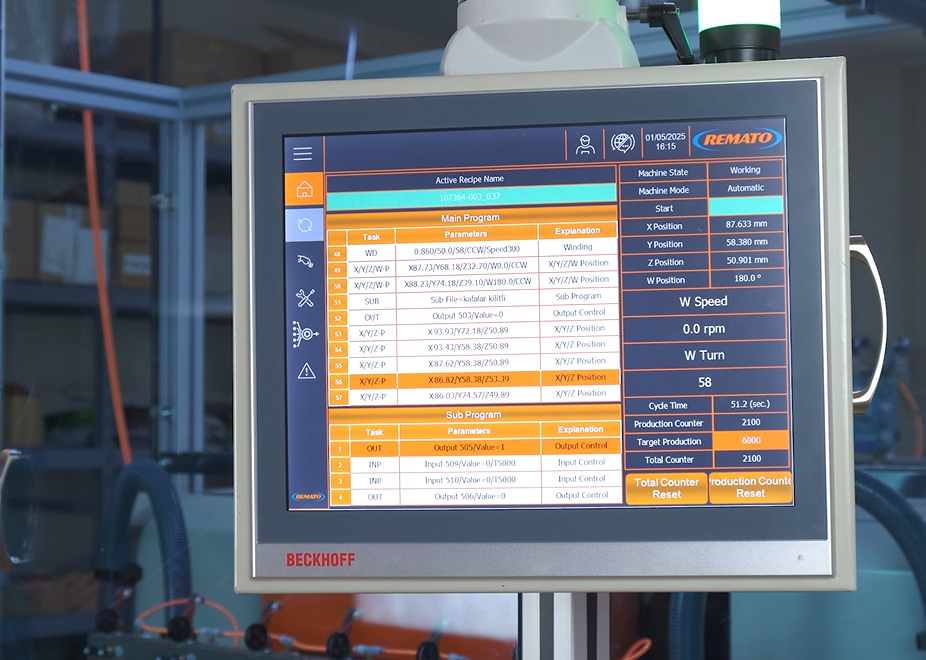 REMATO nickel chromium winding machine control interface